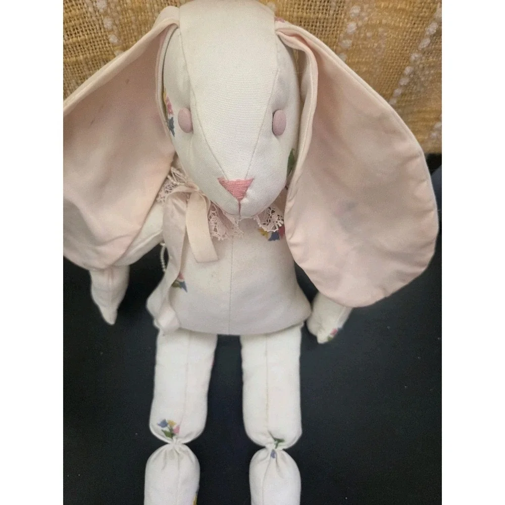 Vintage Floral Bunny Rabbit Lop Ear Easter Cottage Decor 20 Inches Embroidered
